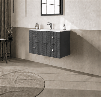 Orka Lipari 80 cm Mat Antrasit Banyo Dolabı Alt Modül Ve Lavabo (Asma-Krom Kulp), 5008983