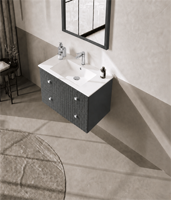 Orka Lipari 80 cm Mat Antrasit Banyo Dolabı Alt Modül Ve Lavabo (Asma-Krom Kulp), 5008983