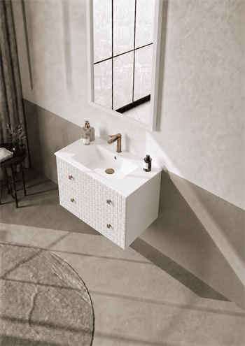 Orka Lipari Asma Banyo Dolabı Takımı, 80 cm, Mat Beyaz Lake (Altın Kulp-Ledli Ayna), 5008978