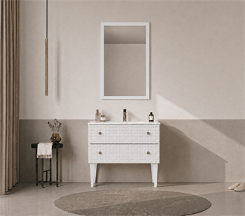 Orka Lipari 80 cm Mat Beyaz Banyo Dolabı Alt Modül Ve Lavabo (Ayaklı-Altın Kulp), 5008993