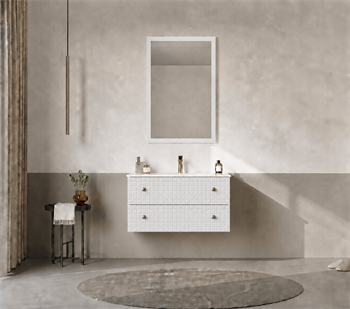 Orka Lipari Asma Banyo Dolabı Takımı, 80 cm, Mat Beyaz Lake (Altın Kulp-Ledli Ayna), 5008978