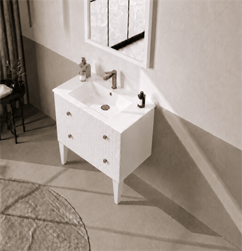 Orka Lipari Ayaklı Banyo Dolabı Takımı, 80 cm, Mat Beyaz Lake (Altın Kulp-Ledli Ayna), 5008987