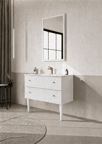 Orka Lipari 80 cm Mat Beyaz Banyo Dolabı Alt Modül Ve Lavabo (Ayaklı-Altın Kulp), 5008993