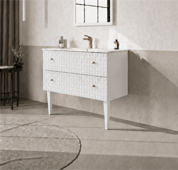 Orka Lipari Ayaklı Banyo Dolabı Takımı, 80 cm, Mat Beyaz Lake (Altın Kulp-Ledli Ayna), 5008987
