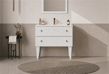 Orka Lipari Ayaklı Banyo Dolabı Takımı, 80 cm, Mat Beyaz Lake (Altın Kulp-Ledli Ayna), 5008987
