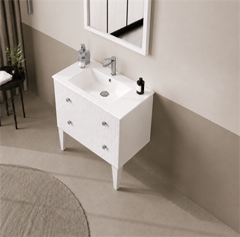 Orka Lipari 80 cm Mat Beyaz Banyo Dolabı Alt Modül Ve Lavabo (Ayaklı-Krom Kulp), 5008990