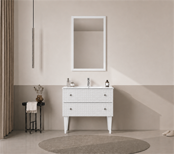 Orka Lipari Ayaklı Banyo Dolabı Takımı, 80 cm, Mat Beyaz Lake (Krom Kulp-Ledli Ayna), 5008996