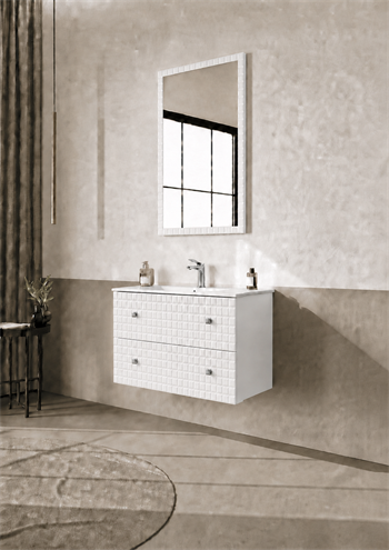 Orka Lipari Asma Banyo Dolabı Takımı, 80 cm, Mat Beyaz Lake (Krom Kulp-Ledli Ayna), 5008984