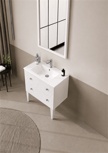 Orka Lipari Ayaklı Banyo Dolabı Takımı, 80 cm, Mat Beyaz Lake (Krom Kulp-Ledli Ayna), 5008996