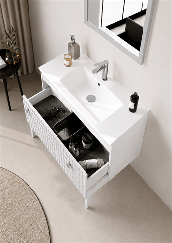 Orka Lipari Ayaklı Banyo Dolabı Takımı, 80 cm, Mat Beyaz Lake (Krom Kulp-Ledli Ayna), 5008996