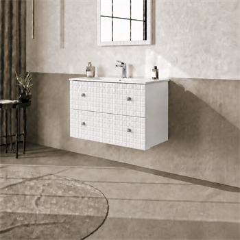 Orka Lipari 80 cm Mat Beyaz Banyo Dolabı Alt Modül Ve Lavabo (Asma-Krom Kulp), 5008981