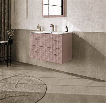 Orka Lipari 80 cm Mat Pudra Banyo Dolabı Alt Modül Ve Lavabo (Asma-Altın Kulp), 5009002