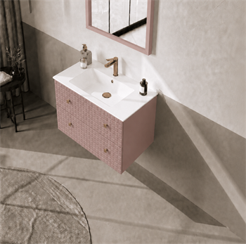 Orka Lipari 80 cm Mat Pudra Banyo Dolabı Alt Modül Ve Lavabo (Asma-Altın Kulp), 5009002