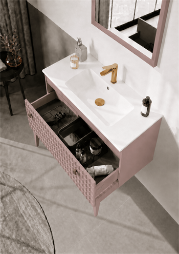 Orka Lipari 80 cm Mat Pudra Banyo Dolabı Alt Modül Ve Lavabo (Ayaklı-Altın Kulp), 5008999