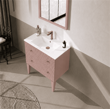 Orka Lipari 80 cm Mat Pudra Banyo Dolabı Alt Modül Ve Lavabo (Ayaklı-Altın Kulp), 5008999