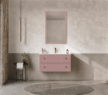 Orka Lipari Asma Banyo Dolabı Takımı, 80 cm, Mat Pudra Lake (Altın Kulp-Ledli Ayna), 5009005