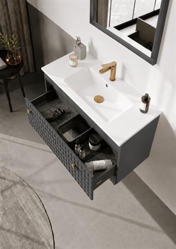 Orka Lipari 80 cm Mat Pudra Banyo Dolabı Alt Modül Ve Lavabo (Asma-Altın Kulp), 5009002