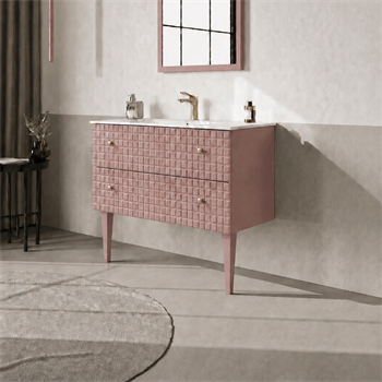 Orka Lipari 80 cm Mat Pudra Banyo Dolabı Alt Modül Ve Lavabo (Ayaklı-Altın Kulp), 5008999