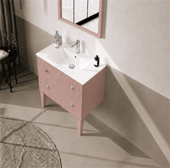 Orka LIPARI 80 cm Mat Pudra / Krom Banyo Dolabı Alt Modül ve Lavabo (Ayaklı) , 5009000