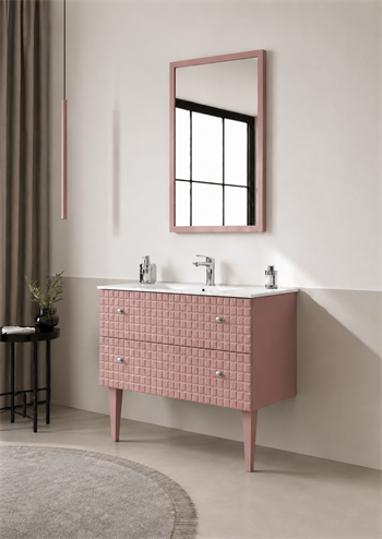 Orka Lipari Ayaklı Banyo Dolabı Takımı, 80 cm, Mat Pudra Lake (Krom Kulp-Ledli Ayna), 5009004