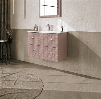 Orka Lipari 80 cm Mat Pudra Banyo Dolabı Alt Modül Ve Lavabo (Asma-Krom Kulp), 5009001