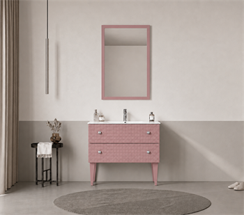 Orka Lipari Ayaklı Banyo Dolabı Takımı, 80 cm, Mat Pudra Lake (Krom Kulp-Ledli Ayna), 5009004