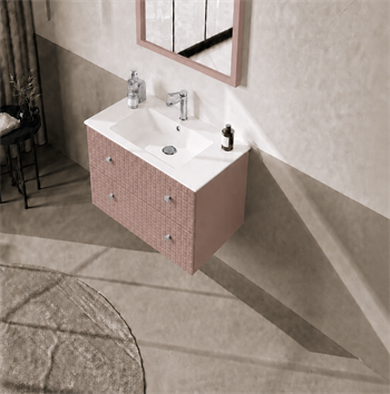 Orka Lipari 80 cm Mat Pudra Banyo Dolabı Alt Modül Ve Lavabo (Asma-Krom Kulp), 5009001