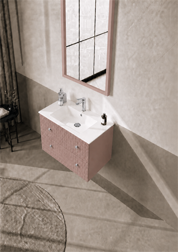 Orka Lipari Asma Banyo Dolabı Takımı, 80 cm, Mat Pudra Lake (Krom Kulp-Ledli Ayna), 5009006