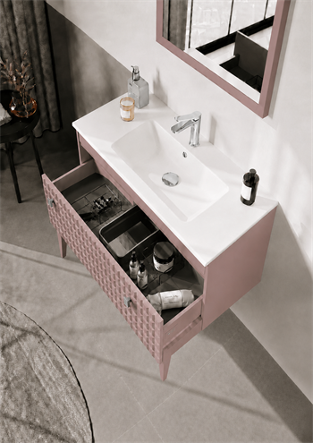Orka LIPARI 80 cm Mat Pudra / Krom Banyo Dolabı Alt Modül ve Lavabo (Ayaklı) , 5009000
