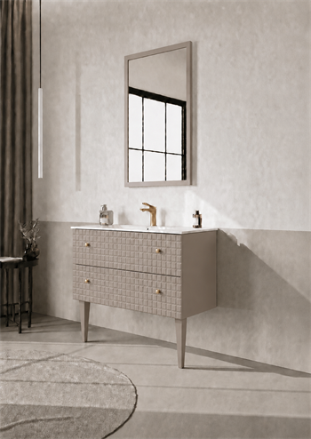 Orka Lipari Ayaklı Banyo Dolabı Takımı, 80 cm, Mat Vizon Lake (Altın Kulp-Ledli Ayna), 5008994