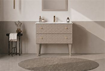 Orka Lipari 80 cm Mat Vizon Banyo Dolabı Alt Modül Ve Lavabo (Ayaklı-Altın Kulp), 5008988