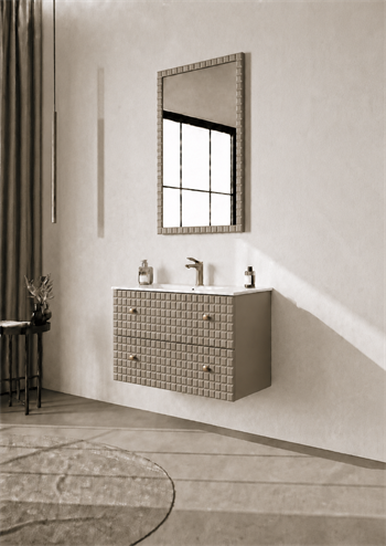 Orka Lipari Asma Banyo Dolabı Takımı, 80 cm, Mat Vizon Lake (Altın Kulp-Ledli Ayna), 5008979