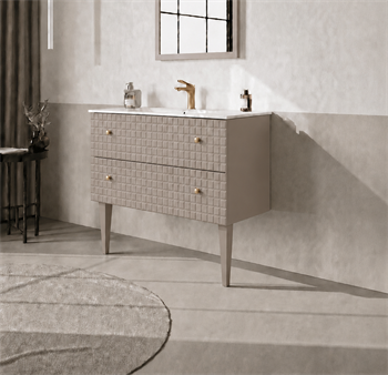 Orka Lipari 80 cm Mat Vizon Banyo Dolabı Alt Modül Ve Lavabo (Ayaklı-Altın Kulp), 5008988