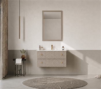 Orka Lipari Asma Banyo Dolabı Takımı, 80 cm, Mat Vizon Lake (Altın Kulp-Ledli Ayna), 5008979