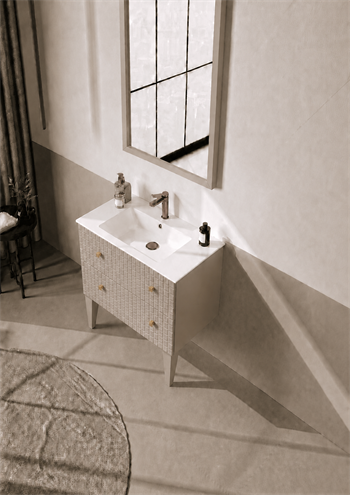 Orka Lipari Ayaklı Banyo Dolabı Takımı, 80 cm, Mat Vizon Lake (Altın Kulp-Ledli Ayna), 5008994