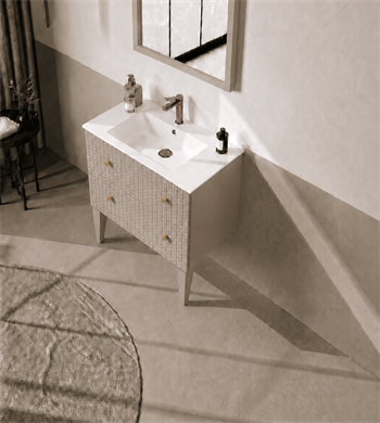 Orka Lipari 80 cm Mat Vizon Banyo Dolabı Alt Modül Ve Lavabo (Ayaklı-Altın Kulp), 5008988