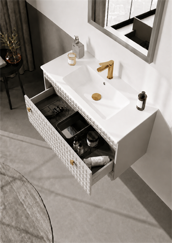 Orka Lipari 80 cm Mat Vizon Banyo Dolabı Alt Modül Ve Lavabo (Asma-Altın Kulp), 5008976