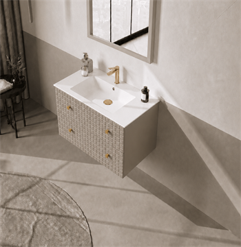 Orka Lipari 80 cm Mat Vizon Banyo Dolabı Alt Modül Ve Lavabo (Asma-Altın Kulp), 5008976