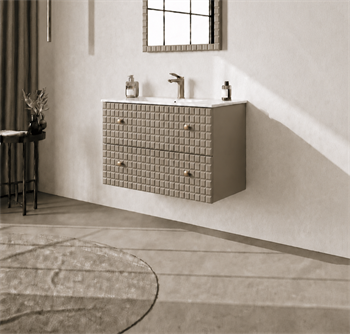Orka Lipari 80 cm Mat Vizon Banyo Dolabı Alt Modül Ve Lavabo (Asma-Altın Kulp), 5008976