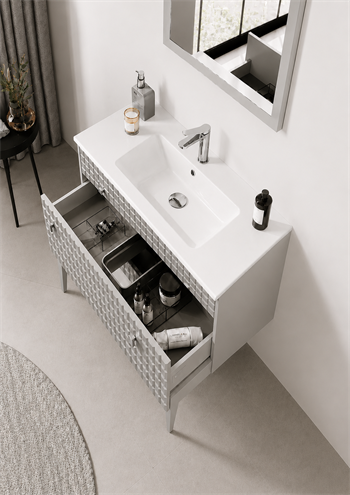 Orka Lipari Ayaklı Banyo Dolabı Takımı, 80 cm, Mat Vizon Lake (Krom Kulp-Ledli Ayna), 5008997