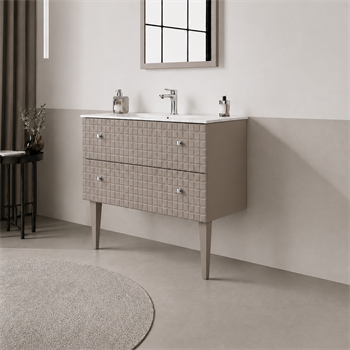 Orka Lipari 80 cm Mat Vizon Banyo Dolabı Alt Modül Ve Lavabo (Ayaklı-Krom Kulp), 5008991