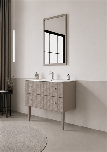 Orka Lipari Ayaklı Banyo Dolabı Takımı, 80 cm, Mat Vizon Lake (Krom Kulp-Ledli Ayna), 5008997
