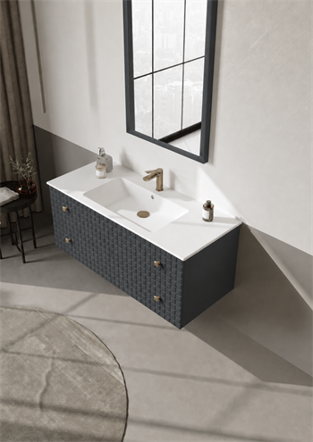 Orka Lipari Asma Banyo Dolabı Takımı, 120 cm, Mat Antrasit Lake (Altın Kulp-Ledli Ayna), 5007310
