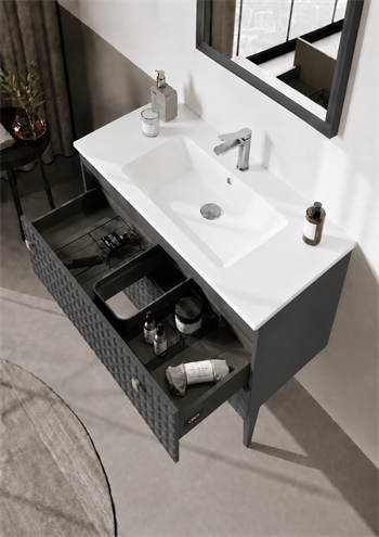 Orka Lipari Ayaklı Banyo Dolabı Takımı, 100 cm, Mat Antrasit Lake (Krom Kulp-Ledli Ayna), 5007347