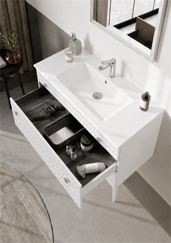 Orka Lipari Ayaklı Banyo Dolabı Takımı, 100 cm, Mat Beyaz Lake (Krom Kulp-Ledli Ayna), 5007345