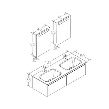 Orka Lisbon Banyo Dolabı Takımı, 132 cm, Mat Gri (Ledli Ayna), 5000404