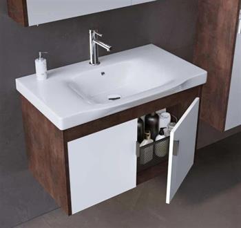 Orka Luna 80 cm Kahve Banyo Dolabı Alt Modül ve Lavabo