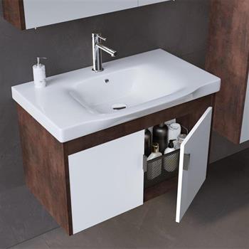 Orka Luna 80 cm Kahve Banyo Dolabı Takımı