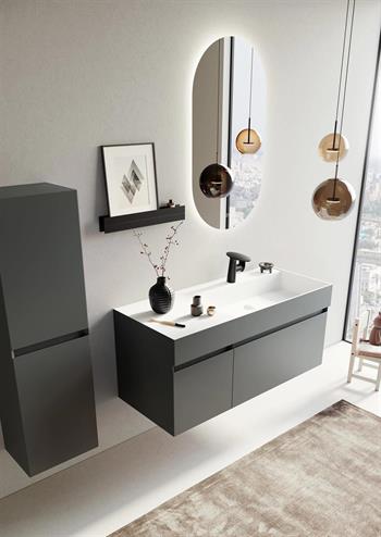 Orka Lusso 120 cm Mat Antrasit Ledli Ayna Banyo Dolabı Takımı