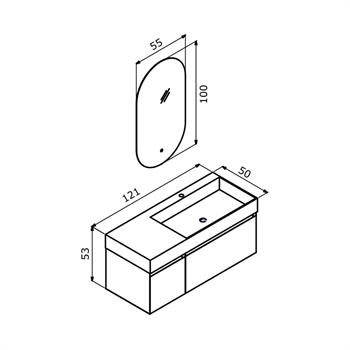 Orka Lusso 120 cm Mat Antrasit Ledli Ayna Banyo Dolabı Takımı